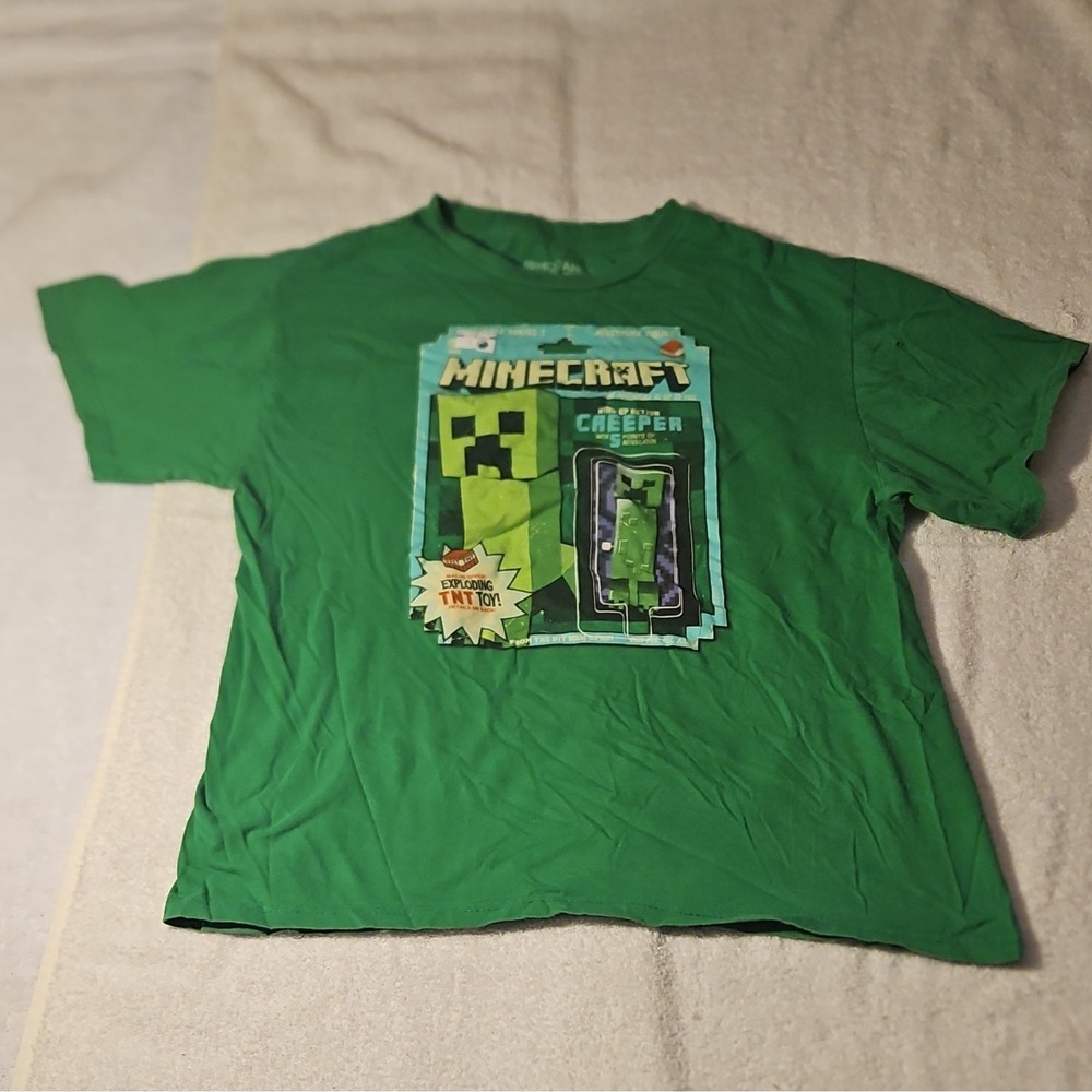 Mojang Minecraft Creeper Men's Green Graphic T-Shirt Crew Neck Cotton XL